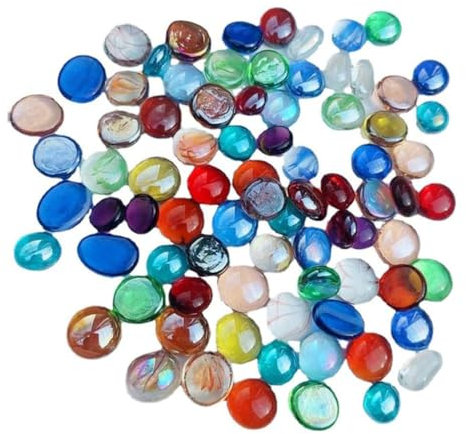 YOYEAH Pepite di Vetro Colorate - 900g Pietre di Vetro Decorazione in 9 Colori - Trasparenti e Lucide - 200 Pietre Colorate per Bambini - Pietre di Mosaico e Biglie di Vetro per Artigianato