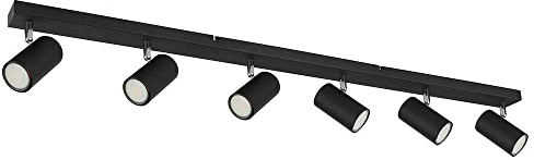Deckenleuchte Spotleiste Deckenstrahler 6-flammig Wohnzimmerleuchte, Deckenlampe mit verstellbaren Spots, Metall schwarz, 6x GU10, LxBxH 115x6x12 cm