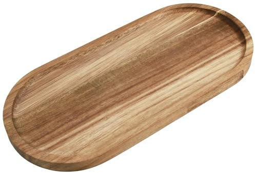 Bandeja Decorativa Elíptico de Acacia, 30x14x1.5 cm, Bandeja de Madera Decorativa Alargada, para Servir y Decorar, para Cocina, Sala de Estar y Oficina