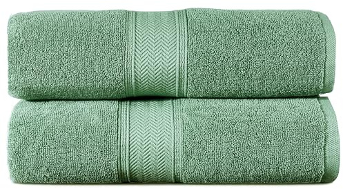 HILLFAIR 600 GSM- 40 x 80 Inches- 100% Cotton 2 Pc XXL Oversized Bath Towel Set- Soft Highly Absorbent Jumbo Bath Sheets Towels Sets- Quick Dry Oversized Sheets Towel Sets for Hotel Spa Pool- Sage
