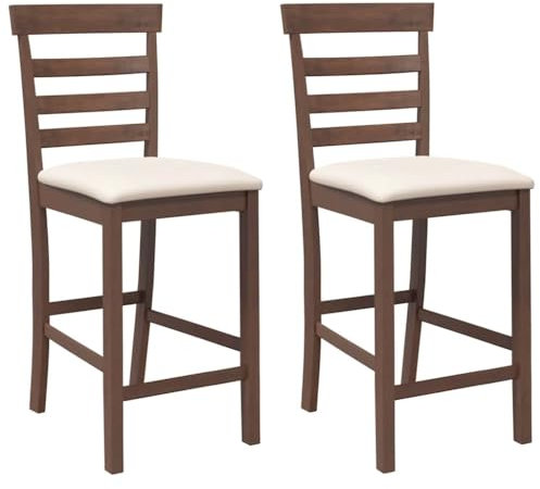 vidaXL Barhocker mit Kissen 2 STK. Braun Massivholz Gummibaum, Stuhl, Küchenhocker, Kneipenstuhl, Bistrostuhl, Restaurantstuhl, Tresenstuhl
