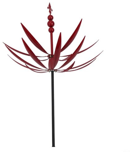 Moulin à vent artistique en métal avec design captivant pour améliorer votre environnement extérieur (rouge)