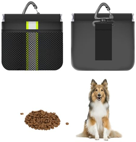MSLSOZ Petite pochette de friandises pour chien, sac de dressage noir, imperméable, avec mousqueton, fermeture automatique, adaptée pour les chiens de compagnie, pour marcher, voyager, s'entraîner ou