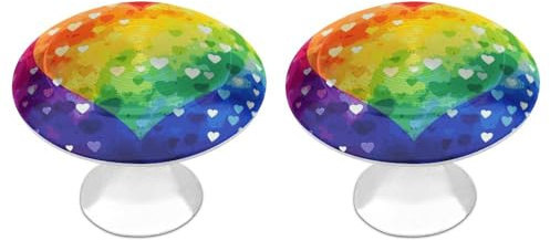 STVNKML Bunte Regenbogen-Herz-Schrankknäufe, 2 Stück, Edelstahl, Schubladengriffe für Küchenschrank, Kommode, Möbelbeschläge (2,8 x 2,3 cm), rustikale dekorative Türgriffe mit Schrauben