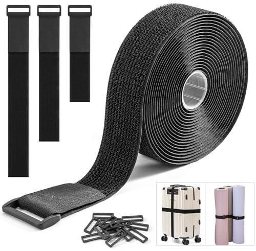 Trilancer 3.8 cm x 5 m Extra Kraftigt Fästband med 15 Spännen – Justerbara, Klippbara i Valfri Längd, Återanvändbara Snabbspännen för Att Fästa Kablar, Slangar, Rör och Mer