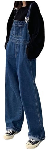 RuFengz Latzhose Damen Arbeitshose Jeans Oversize Overalls Jumpsuit Arbeitslatzhose Lang Blau Wide Leg Sommerhose Stretch Arbeitsoverall Damen-Latzhose Träger mit Taschen Jeanshose