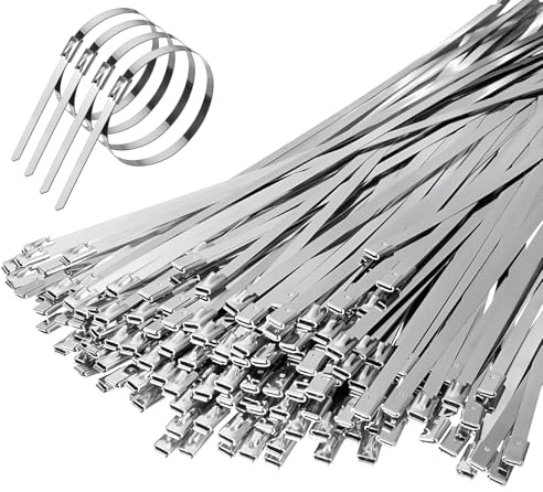 HOTUT Bridas Inoxidable, 200 Piezas Bridas Metalicas Multiusos Bloqueo Automático, Bridas de Acero Inoxidable, para Fijación de Tuberías, Reparación de Cercas y Atado de Cables