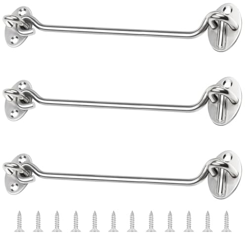 AMONENZ 3 Pezzi 200mm Gancio Finestra, Argento Gancio Fermaporta, 201 Acciaio Inossidabile Ganci per Persiane Esterne, Ferma Persiane, con 12 Viti, Adatto per Porte, Finestre, Armadi