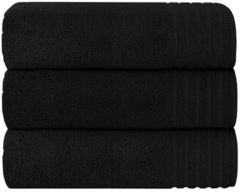 Olivia Rocco Monaco 3 Pack Bath Sheets Highly Absorbent Premium Quality 100% Cotton Large Towel Set Extra Soft Quick Dry Large Towels Bath Sheet 500 GSM Washable Towels (Black)