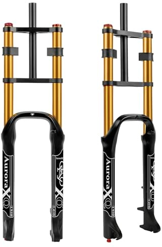 LYYCX AuroraXQ 26 x 4 Fat Tire Luft Federgabel 190mm Federweg Doppelkrone für MTB Fat Snow Beach E Bike(Gold)