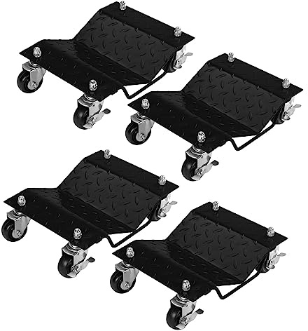 Karl home 4PCS Car Wheel Dolly, 2722 KG Capacity Heavy Duty Vehicle Mover with Lockable Casters & Handle, Tire Skates for Moving Cars, Trucks, Motorcycles in Garage Auto Repair, Black