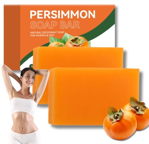 Persimmon Soap,Kaki Seife Tiefenreinigung & Entfernung Körpergeruch, Feuchtigkeitsspendende Badeseife für Gesicht und Körper mit Schaumnetz,Feste Seifen Naturseife für Männer Frauen,Duschseife,2pcs