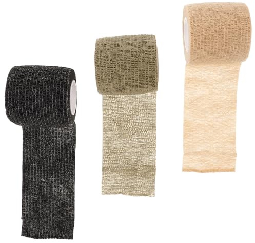 Toyvian Elastisches Sportband und Körperschutzbandage 3 Stück Tarnband Selbsthaftend aus Vlies für Radfahrer Outdoor und Medizin Schwarz Khaki Oliv