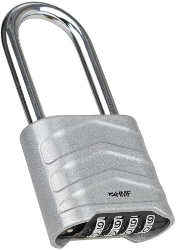 HMF Lucchetto a combinazione con arco alto, lucchetto robusto con codice numerico a 4 cifre in lega di alluminio | 5,6 x 2,6 x 11,7 cm | Argento