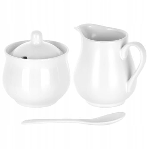 Kontai Set di zuccheriera e bricco per latte in porcellana, set da caffè bianco per zucchero, latte e panna, elegante set da portata