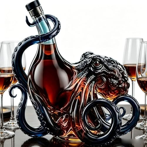 3D Octopus Bottle Rum Glass Edition Decanter,350ml Deep Sea Sculpture Art Bottle, Blue Tentacle Liquor Carafe for Premium Wine, Soda & Rum Wine, Unique Maritime Bar Display & Home Decor Ornament