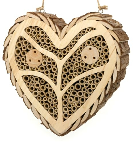 CKB LTD Casa per api a forma di cuore, in legno, da appendere, per insetti, habitat per insetti, api solitarie, coccinelle, decorazione rustica da giardino da appendere
