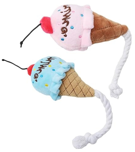 SKISUNO Lot de 2 Jouets couineurs en Peluche pour Chiens en Forme de Glace - Rose - À mâcher et à Lancer - Convient aux Chiens de Petite et Moyenne Taille
