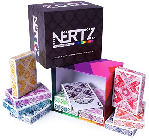 Brybelly Nertz Card Game 12 Decks of Standard 3.5 x 2.5 Wide Poker Cards - Playing Cards 12 Pack for Dutch Blitz Card Game with 12 Unique Colors