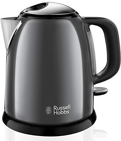 Russell Hobbs Bouilloire Electrique [Ultra Compacte] Colours Plus Gris (1L, Ebullition Rapide, Ecoulement parfait, Niveau d'Eau Visible, Filtre Anticalcaire, Economie d'Energie) 24993-70