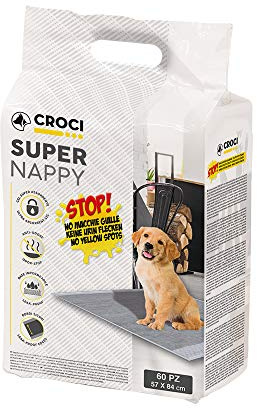 Croci Super Blöjaktivt kol – hygieniska mattor för hundar 57 x 84 cm – 60 stycken, underdynor för hundar och husdjur, för kissande hund och katt ultraabsorberande engångs, anti-rivning och anti-lukt