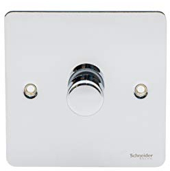 Schneider Electric Ultimate Flat Plate - Single 2 Way LED Dimmer Light Switch, 100 W/VA, GU6212LMPC, Polished Chrome