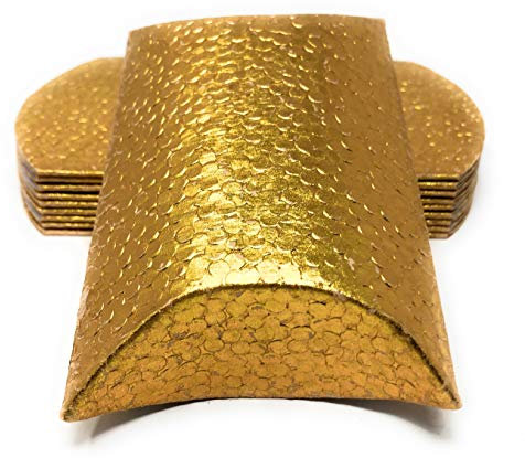 Pillowbox Kissen-Schachtel Faltschachtel, Geschenkbox aus Papier Geschenkschachtel mit erhabenem, Tropfen/Punkte Muster (10x Gold – 11,5 x 7,5cm)