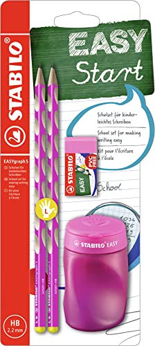 STABILO - Schul-Set für Linkshänder - EASYgraph S in pink - inklusive Spitzer + Radierer