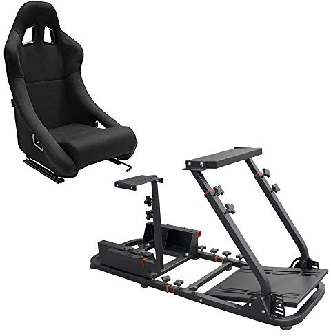 MODAUTO Cockpit SimRacing Gaming, Soporte de Simulacion, Plegable con Asiento Deportivo Backets o Semibaquets Compatible con Logitech G25/G29/G27/G920 Modelo N820B+N001-G
