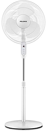 PELONIS 16'' Pedestal Fan for Bedoom, Remote, Standing Fan with 7-Hour Timer, 90° Oscillation, 3-Speeds, Adjustable Height, Electric Cooling Fans for Living Room and Office