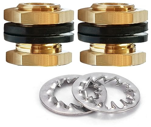 Uenede 2PCS 1/4” NPT Female Thread Brass Bulkhead Coupler 3/4 Outer Diameter Water Tank Connector Thru-bulk Coupling Pipe Fitting