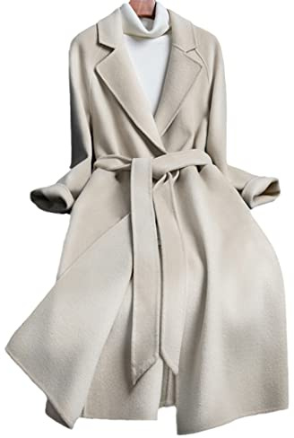 wkd-thvb Manteau long ample en cachemire avec ceinture pour femme, beige, M