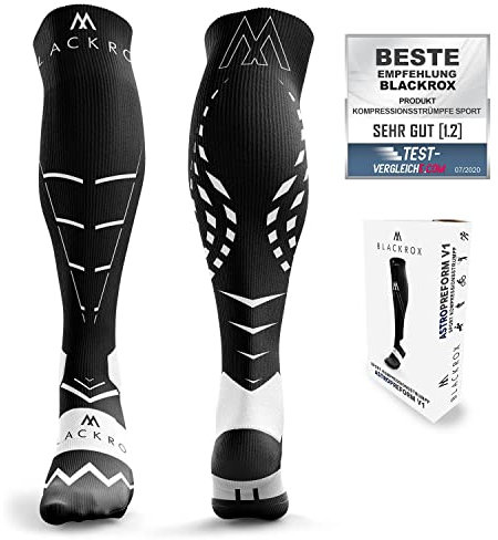 BLACKROX Kompressionsstrümpfe [Vergleichssieger 2024] Gr. S-XL | Für Damen & Herren | Laufstrümpfe | Perfekt für Sport, Radfahren, Joggen & Wandern | ALIENROX | Schwarz Gr. L-XL