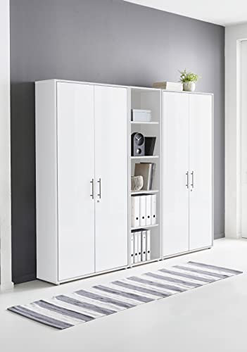 abschliessbare Regalwand Aktenschrank Büroschrank Schrankwand Büromöbel Regal Office Edition in Weiß/Weiß Matt (Set 10)