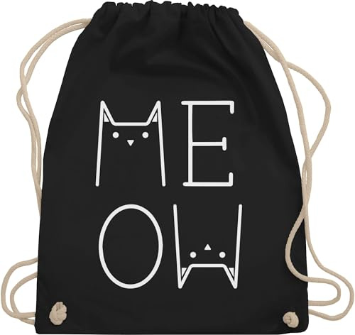 Turnbeutel Rucksack - Katzenbesitzer Geschenk Katze - MEOW weiß - Unisize - Schwarz - katzen-tasche cat katzen motiv stoffrucksack mit katzenmotiv katzenmotive lover stoffbeutel tasche cats beutel