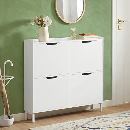 Armoire à Chaussures Meuble d'entrée Coffre de Rangement pour Chaussures – Blanc, 100x19x91cm, FSR100-W