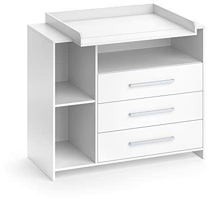 Vicco Wickelkommode Oskar, Weiß, 113 x 100 cm mit 3 großen Schubladen