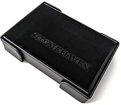 STONEHAVEN Winter Schwarz Samt und PU Leder Faltbare Magnetische Würfeltablett - für Tischspiele Sammlerstücke - Jet Black Velvet PU Leder Magnete
