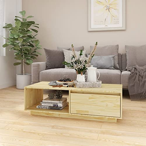 Gecheer Couchtisch Beistelltisch Sofatisch Kaffeetisch Wohnzimmertisch Teetisch Telefontisch Massivholz Kiefer 110x50x33,5 cm
