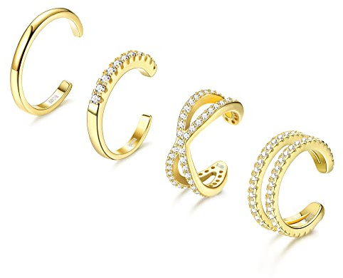 ORAZIO 4 STÜCK 925 Sterling Silber Ear Cuff Set für Frauen CZ Non-Piercing Fake Helix Knorpel Manschette Ohrringe Set Hypoallergen Funkelnde Runde Huggie Knorpel Ohrring Schmuck Geschenke