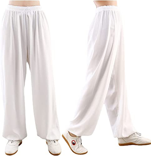 Pantalon de Tai Chi Unisexe Couleur Unie Loisirs Coton et Soie Costume Chinois pour Tai Chi and Wing Chun Taille Elastique Tenue de Tai Chi pour la Méditation et Le Qigong