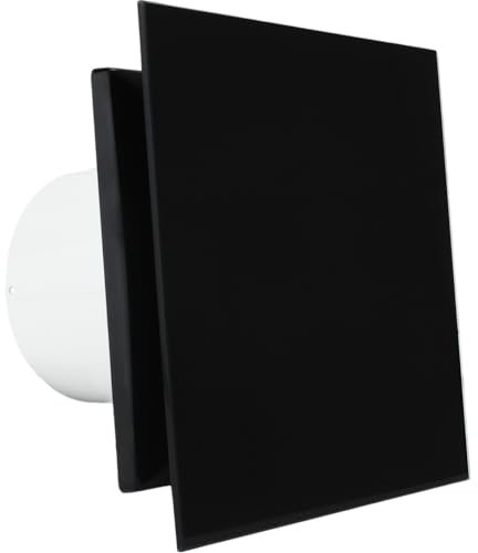 VENTS CRYSTALIS 100 mm 4 inch Silent Black Bathroom Extractor Fan with Humidity Moisture Sensor & Modern Design Glass Cover for Powerful Efficient Shower Kitchen Wet Rooms Ventilation