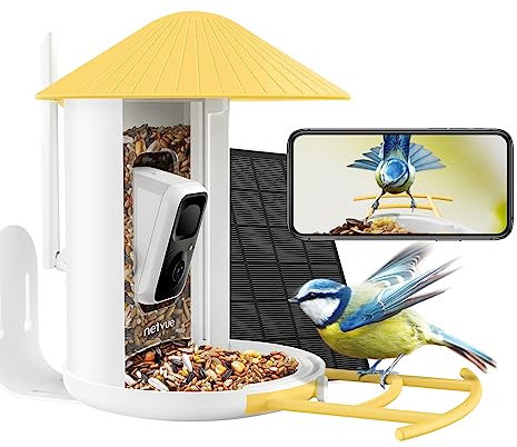 NETVUE Birdfy Smart Vogelfutterautomat Kamera, Automatische Aufnahme und Speichern von Vogelvideos & Push Motion Benachrichtigung, Klare Nachtsicht, Vogelhauskamera, Vogelbeobachtungskamera mit App,