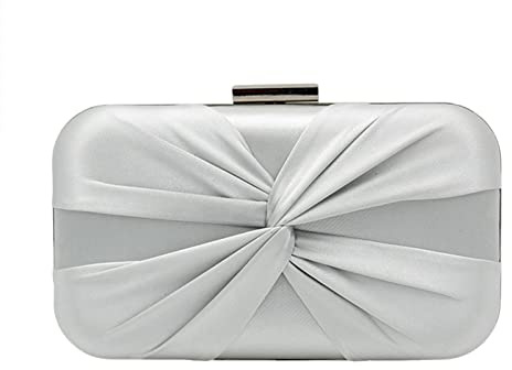 Lifup Damen Clutch Elegant Satin Plissee Abendtasche Kettentasche Schultertaschen für Abschlussball, Hochzeit, Party Grau