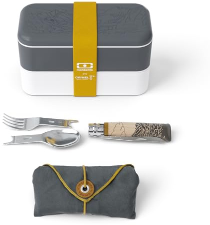 Opinel Lunchbox On the go lunch kit inklusive Messer no. 8, Brotdose, Mikrofasertuch, Löffel und Gabel, 10000968