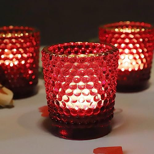 Lot de 12 photophores Rouges en Verre avec Bord doré pour décoration de Noël, de Vacances et de Rendez-Vous