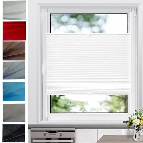 Plissee nach maß,Plissee Faltrollo 25 x 100 cm ohne Bohren Verdunklung Thermo Jalousie Plisseerollo für Fenster & Tür Inkl. Aller Montage-Teile, für Fenster & Tür, Weiß