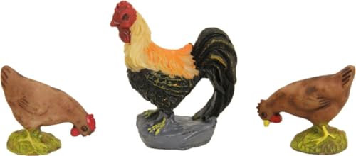 FADEDA 3 figuras de gallo con gallinas/altura: 4 cm/pintadas a mano/detalladas figuras de belén - decoración de mesa de Navidad cuna accesorios