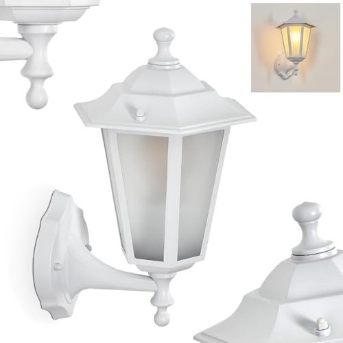 HOFSTEIN Außenwandleuchte Loria FROST, Außenwandlampe aus Metall/Milchglas in Weiß, Wechselscheiben Klar, Wandleuchte im Retro/Vintage/Landhaus-Stil, E27, IP44, Eingangsbereich, Haustür