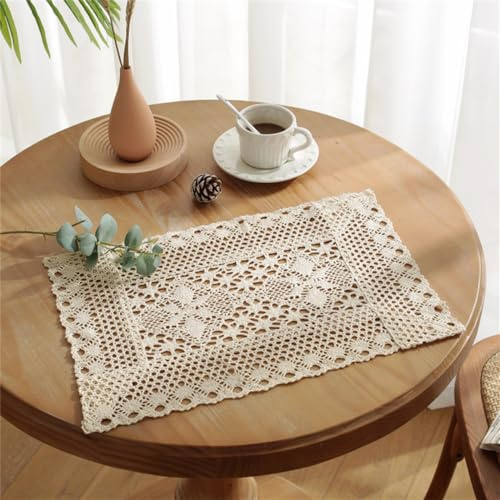 Häkel-Tischdeckchen aus Baumwolle, 33 x 40 cm, für Kommoden und Beistelltische, rechteckig, beige, Spitzen-Tischsets mit Quasten, Party, Hochzeit, Heimdekoration, Beige 3 Stück